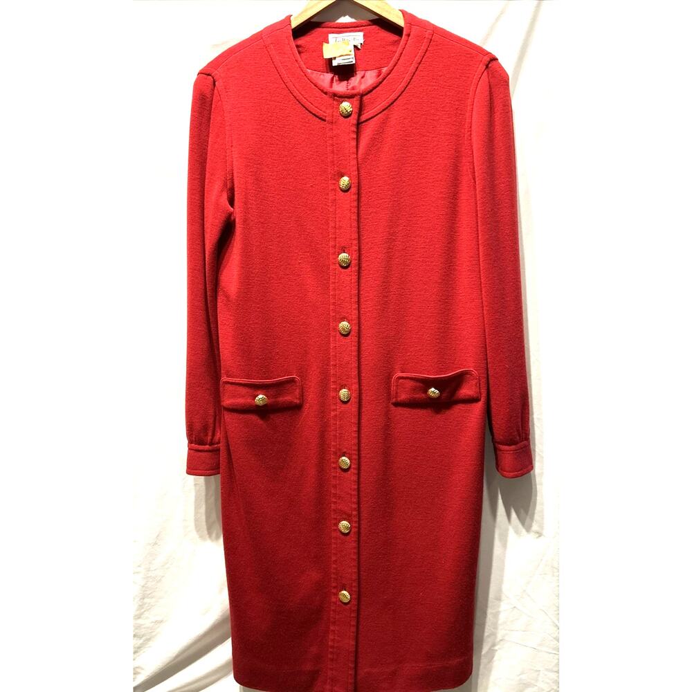 Talbots Red Longline Button Front Maxi Dress Coat